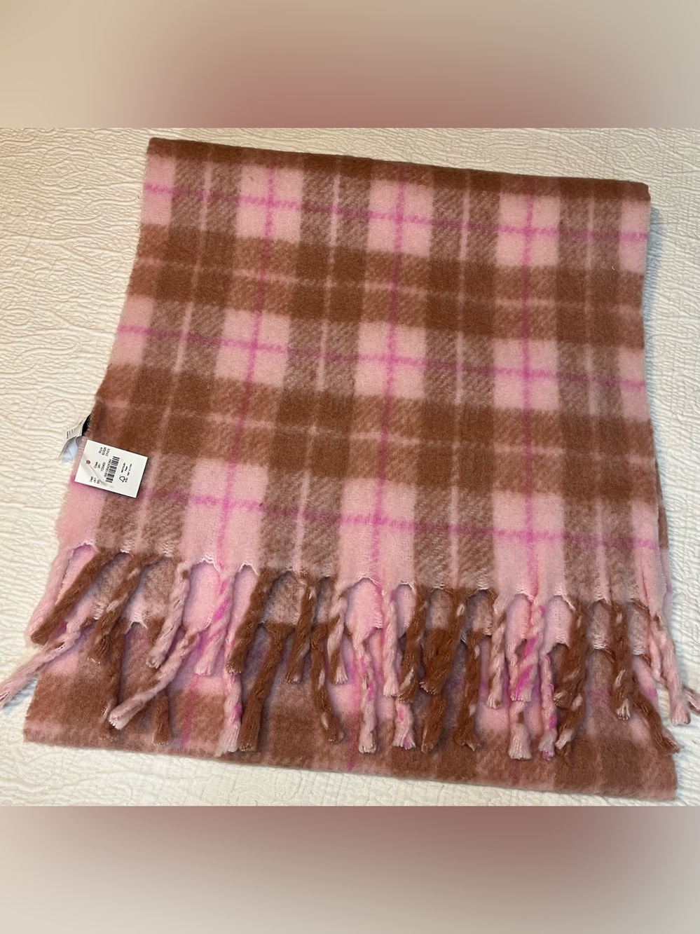 J CREW Pink Plaid Large Scarf for Women or Men